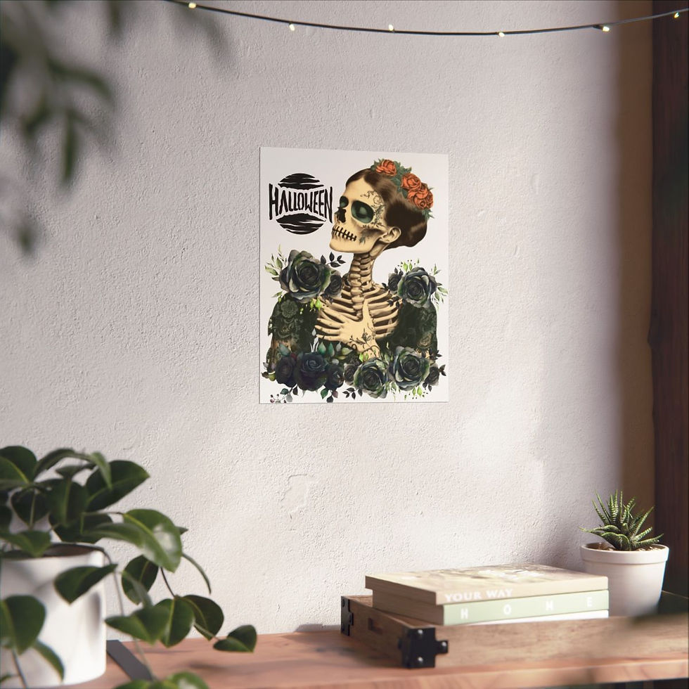 Thumbnail: Halloween Art Print Zombie Skeleton Black Roses Vintage Style Giclee Wall Decor