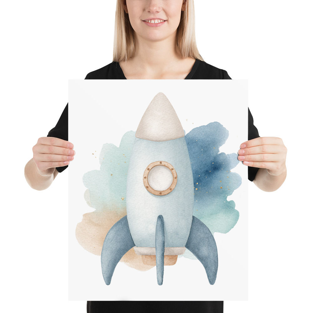 Nursery and Children's Decor, Rocketship Space Theme, Cosmos Watercolor print