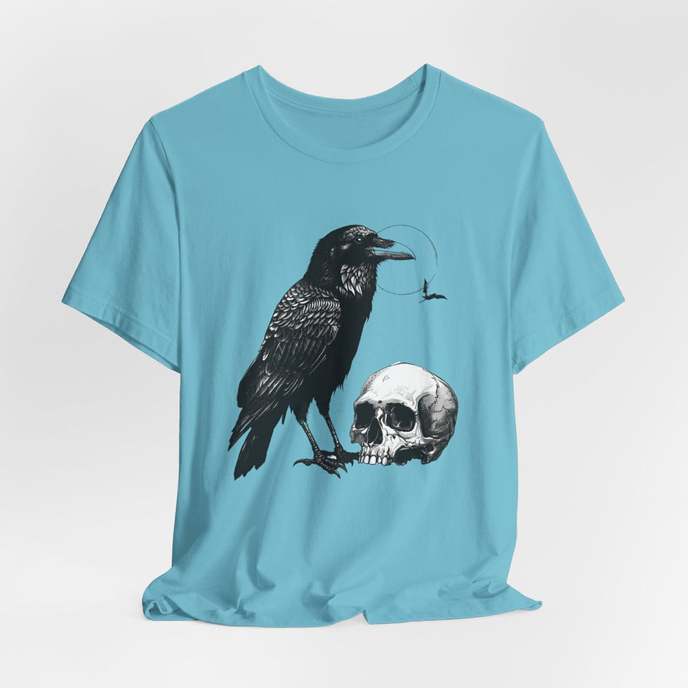 Thumbnail: Witchy T-Shirt Black Raven Skull Bat Art Tee Esoteric Expressive Halloween Gifts