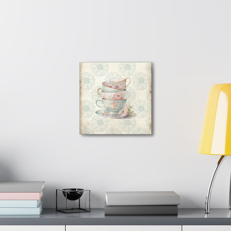 Thumbnail: Shabby French Country Teacups Canvas Art Print Victorian Tea Pastel Flowers