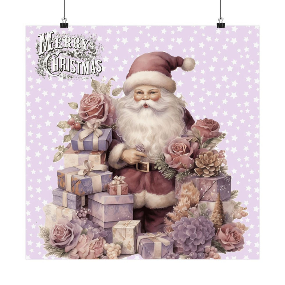 Thumbnail: Victorian Santa Claus Art Print Pastel Lavender Purple Shabby Christmas Decor