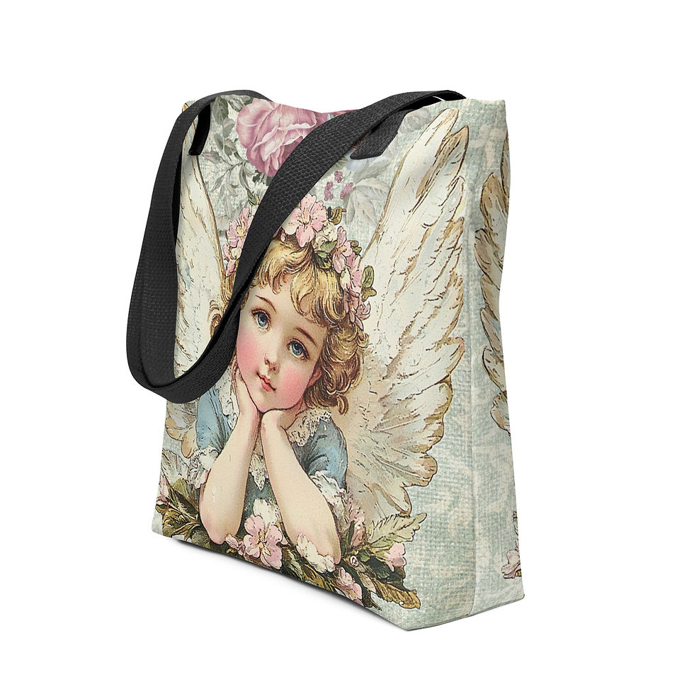Thumbnail: Shabby Chic Artistic Tote Bag Vintage Cherub Victorian Angel, Wearable art gift
