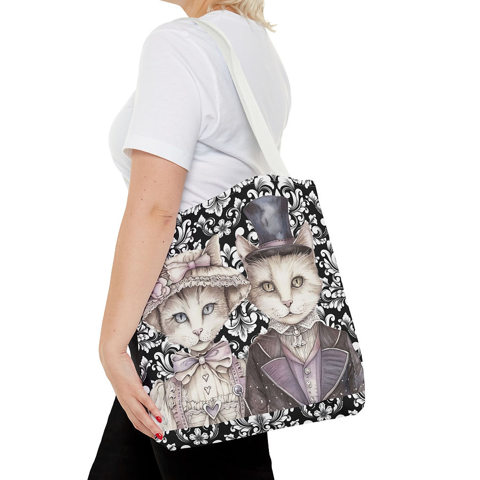 Thumbnail: Artistic Cat Tote Bag Shabby Victorian Bonnet Top Hat Mr. & Mrs. Cat Lover Gifts
