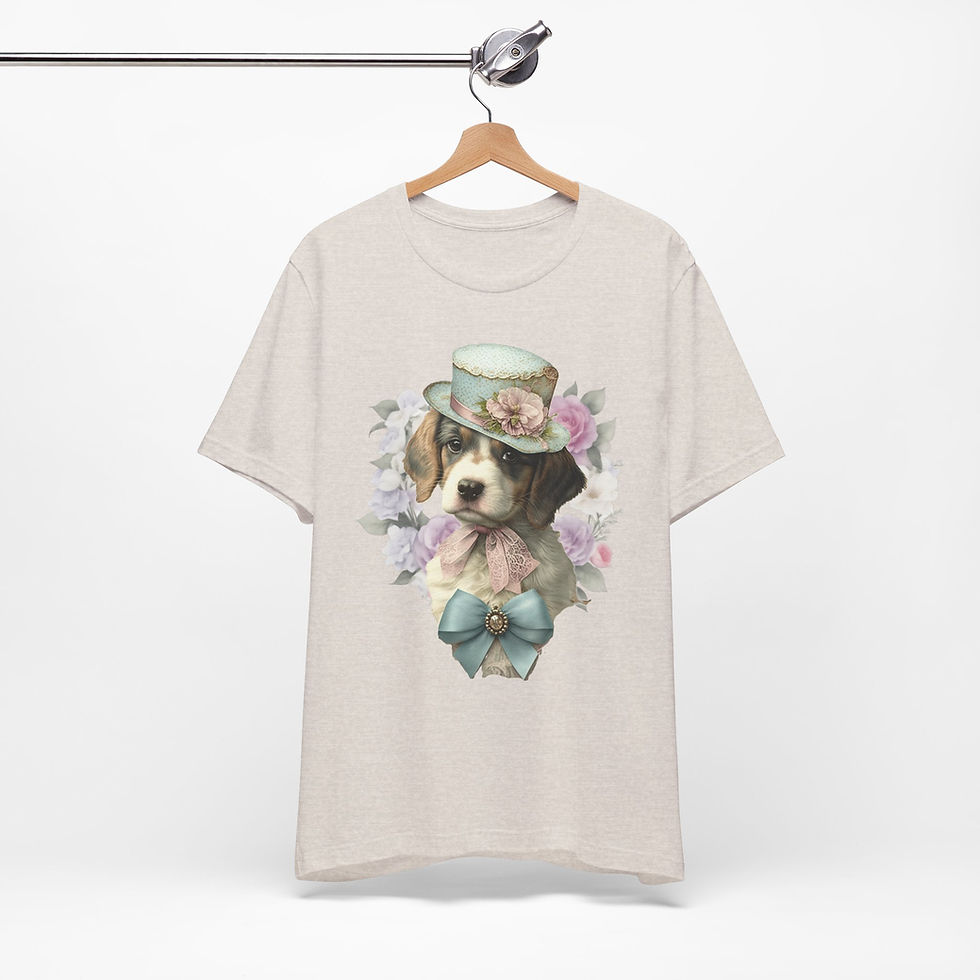 Thumbnail: Victorian Dog T-Shirt Shabby Dog in Top Hat Roses Artistic Gift Dog Lover Tee