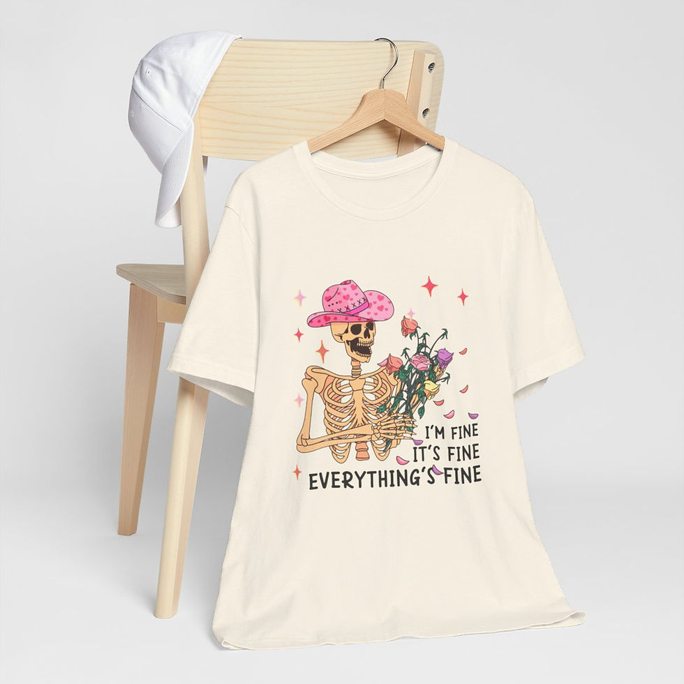 Thumbnail: Artistic T-Shirt Self Love Pink Roses Skeleton Everything's Fine Artsy Apparel