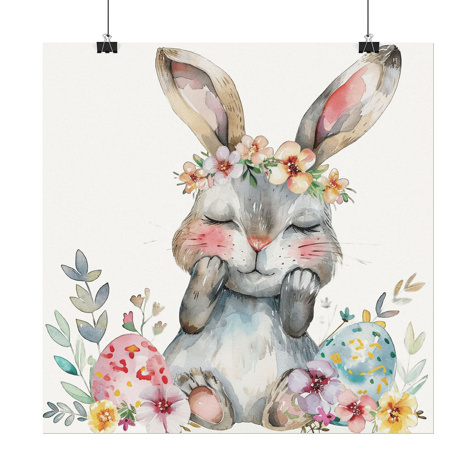 Thumbnail: Shabby Rabbit Watercolor Art Print Sleepy Boho Bunny Cottage Spring Decor 