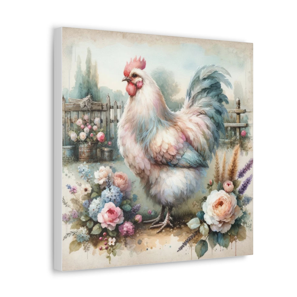 Thumbnail: Shabby Farmhouse Decor Watercolor Art Canvas Print Pastel Chicken Wall Hanging