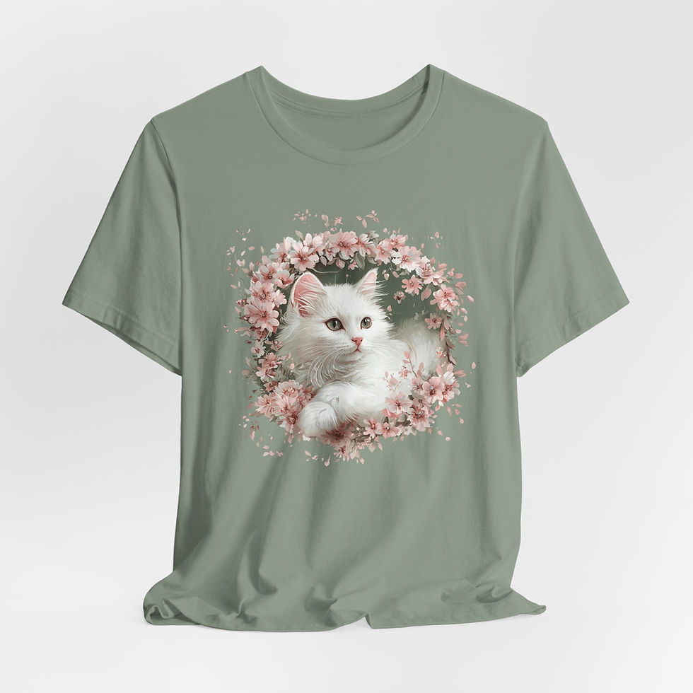 Thumbnail: Artistic Cat T-Shirt Shabby Pink flowers & White Kitten Art Cute Cat Lover Gift