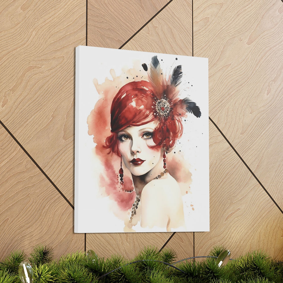 Thumbnail: Art Deco Watercolor Boho Flapper Artwork Canvas Gallery Wrap French Wall Decor 