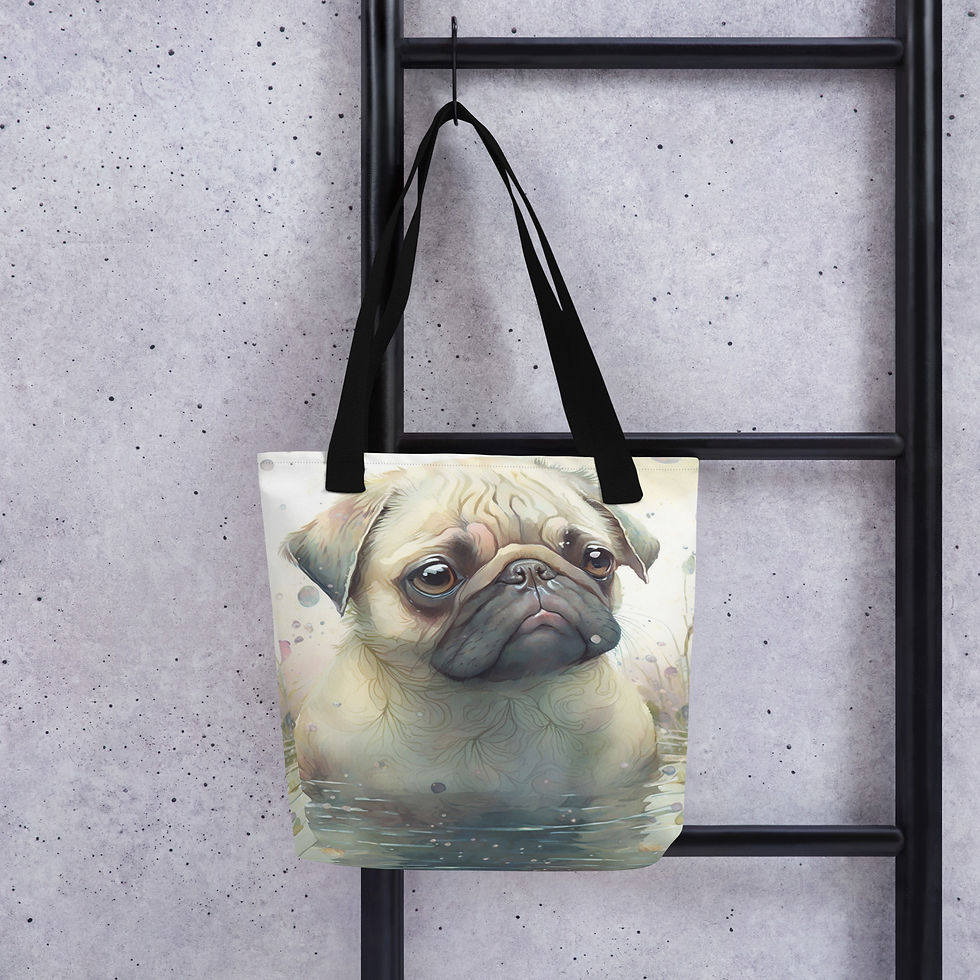 Thumbnail: Artistic Pug Tote bag Shabby Pug Art Tote Dog Lover Gift