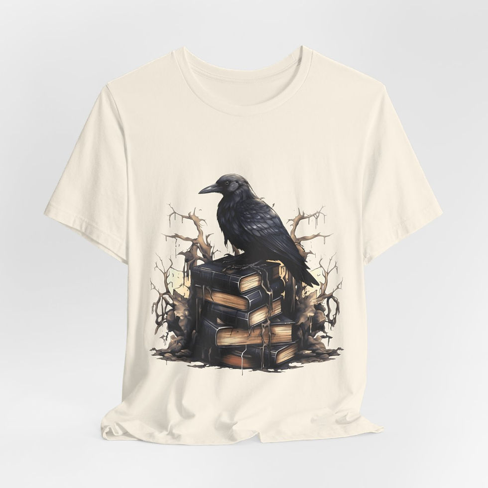 Thumbnail: Witchy T-Shirt Black Raven Spellbook Art Tee Esoteric Expressive Halloween Gifts