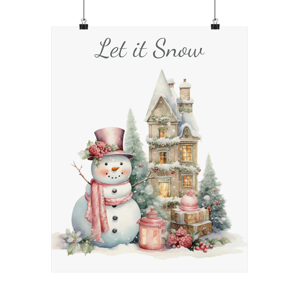Thumbnail: Shabby Chic Snowman Art Print Christmas Decor Victorian House Let it Snow