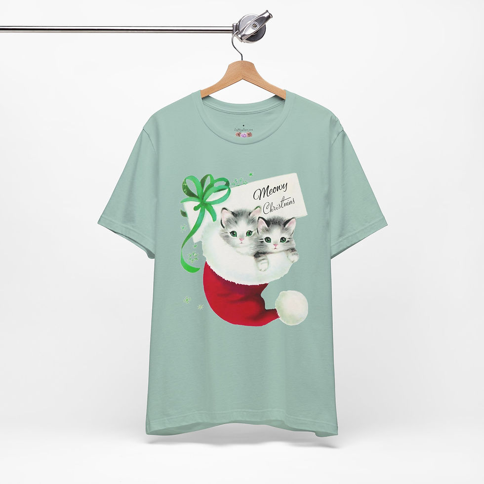 Thumbnail: Retro Christmas Kitten T-Shirt Meowy Christmas Vintage Art Tee Holiday Apparel