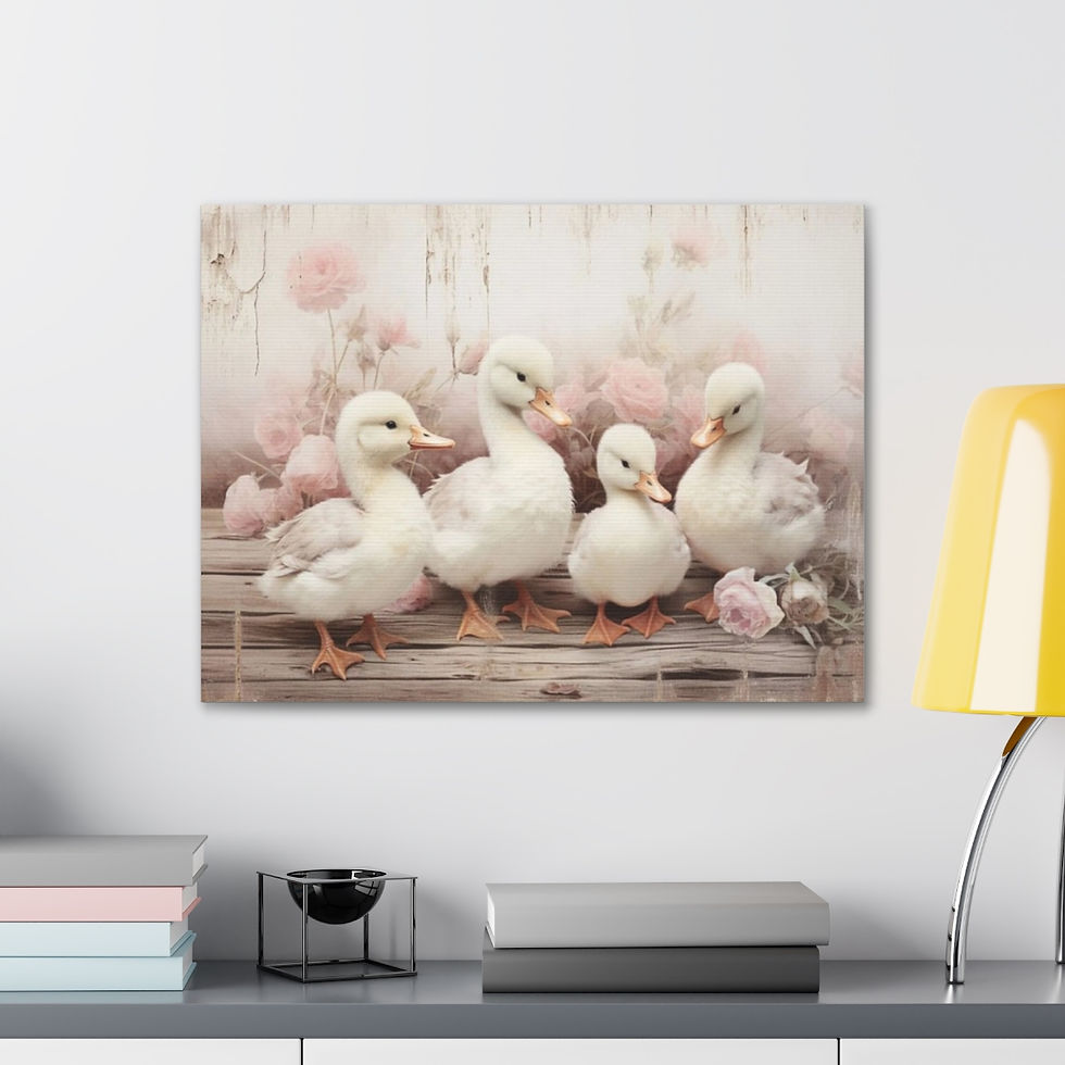 Thumbnail: Shabby French Country Decor Canvas Art Vintage Farmhouse Cottage Ducks Flowers
