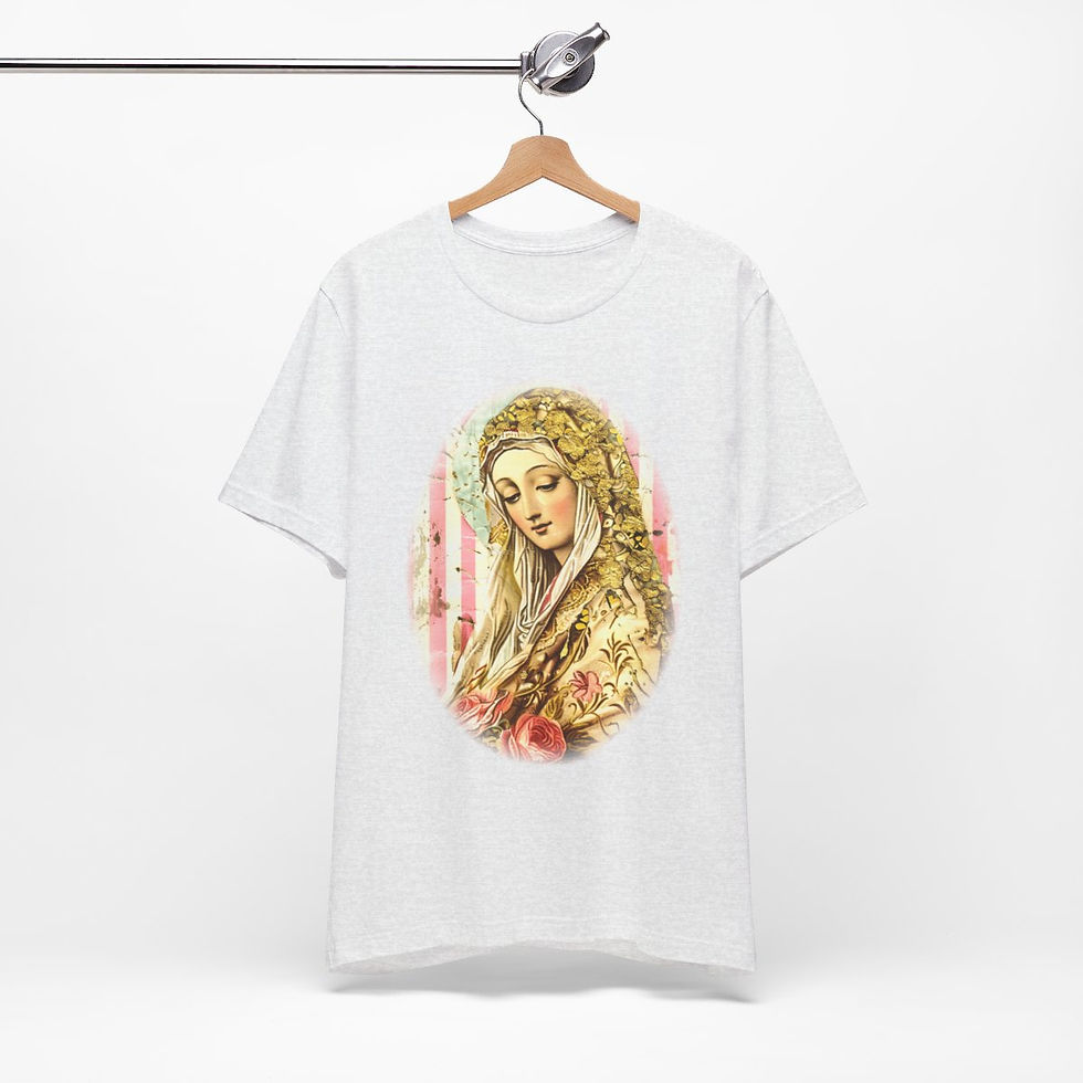 Thumbnail: Shabby Virgin Mary T-Shirt Ave Maria Religious Faith Art Tee Catholic Gifts
