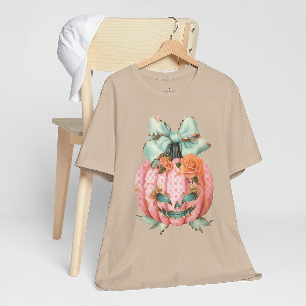 Thumbnail: Halloween T-Shirt Creepy Pink Pumpkin Shabby Roses Art Tee Trendy Apparel Gift