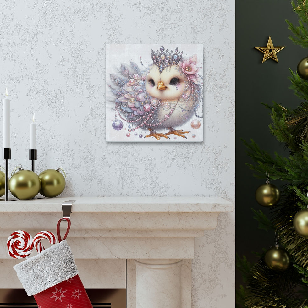Thumbnail: Shabby Chic Canvas Art Jeweled Chick with Crown Pastel Easter Spring Glam Decor