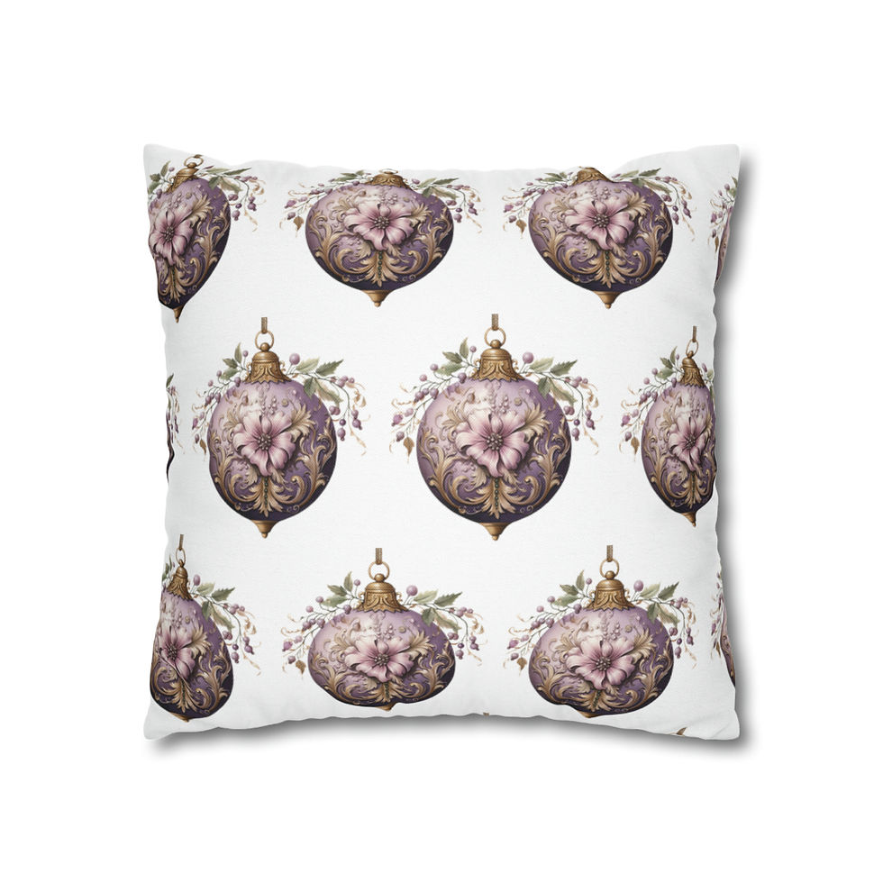 Thumbnail: Christmas Throw Pillow cover Purple Pink Victorian Ornaments Holiday Decor