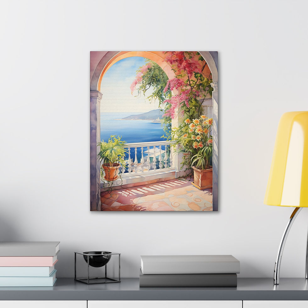 Thumbnail: Canvas Art Seaside Mediterranean Villa Patio Vibrant Ocean Wall Decor 