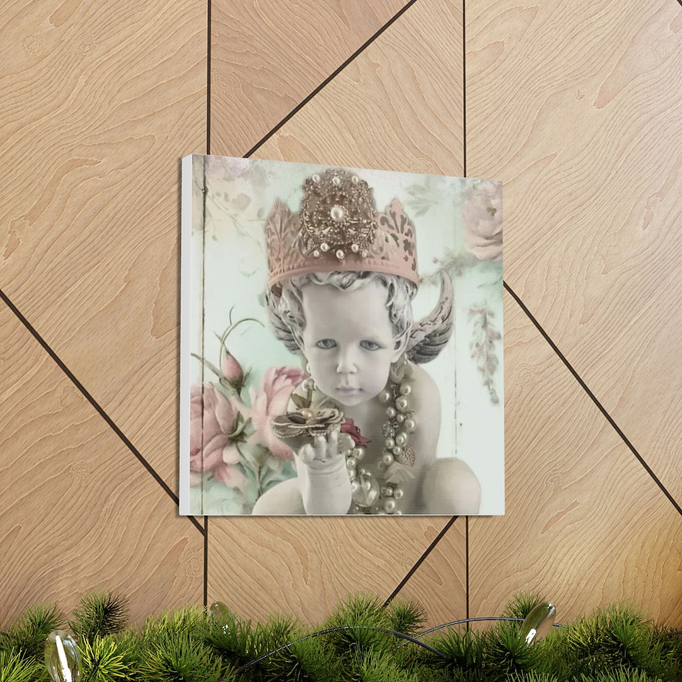 Thumbnail: Shabby Chic Cherub Canvas Art French Angel to Watch Over You Wall Decor 