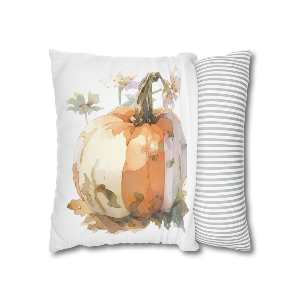 Thumbnail: White Artistic Autumn Square Pillow cover Watercolor Pumpkin Throw Pillow case