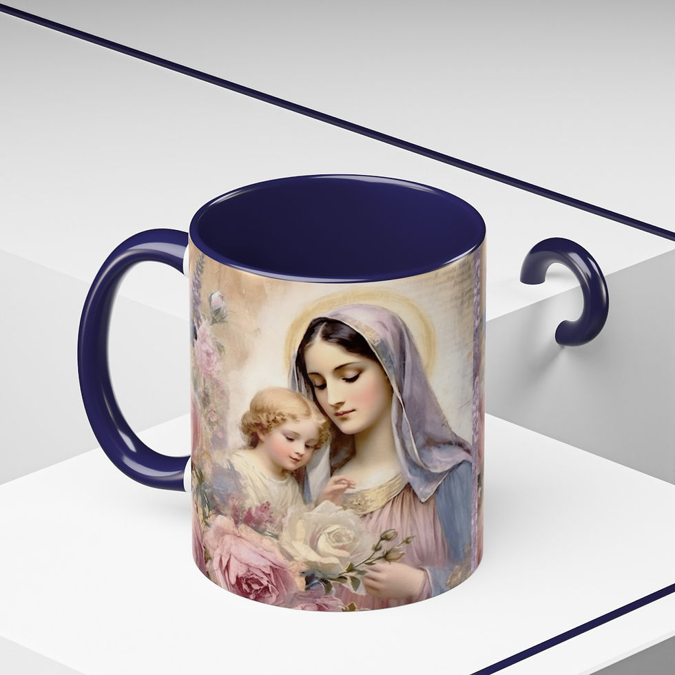 Thumbnail: Shabby Chic Virgin Mary Coffee Mug Pastel Art Mug Pink Roses Catholic Faith Gift