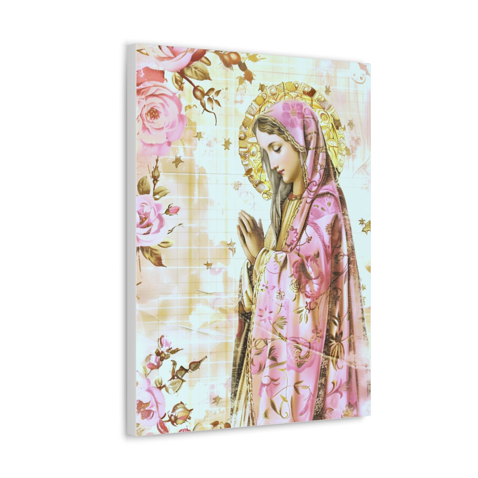 Thumbnail: Shabby Virgin Mary Canvas Art Vintage Pink Pastel French Country Wall Decor 