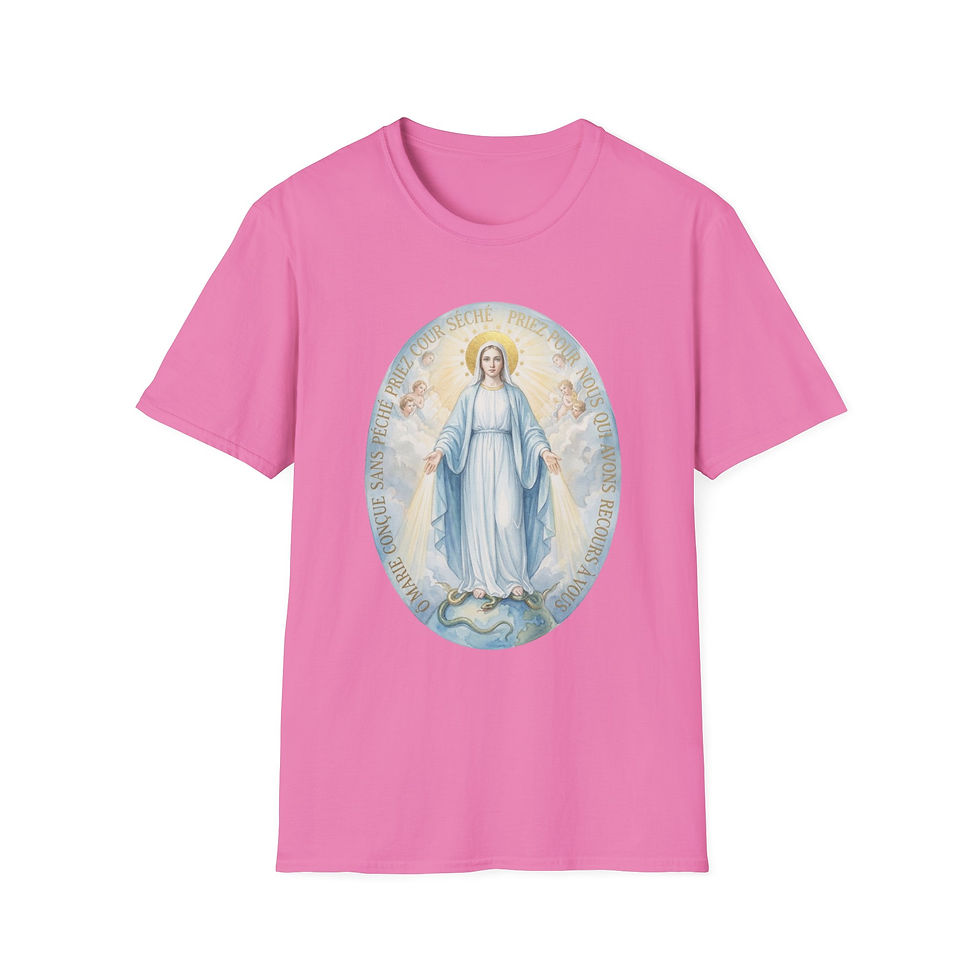 Thumbnail: French Miraculous Medal T-Shirt - Our Lady of Grace, Catholic Faith Wearable Art