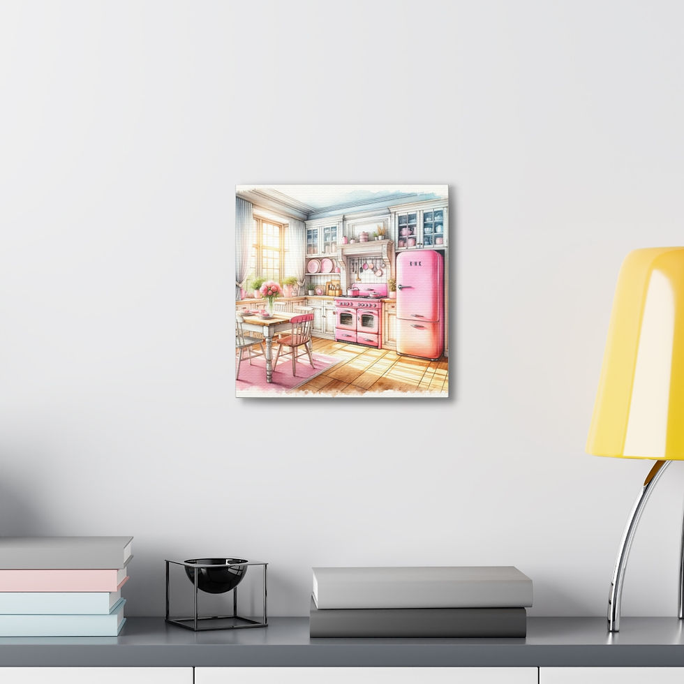 Thumbnail: Pink Retro Kitchen Art Shabby Cottage Farmhouse Kitchen Art Canvas Wall decor