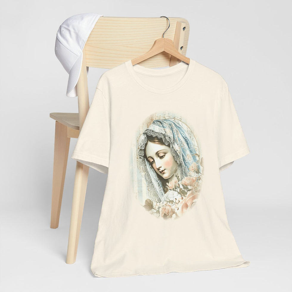 Thumbnail: Shabby Virgin Mary T-Shirt Ave Maria Religious Faith Art Tee Catholic Gifts