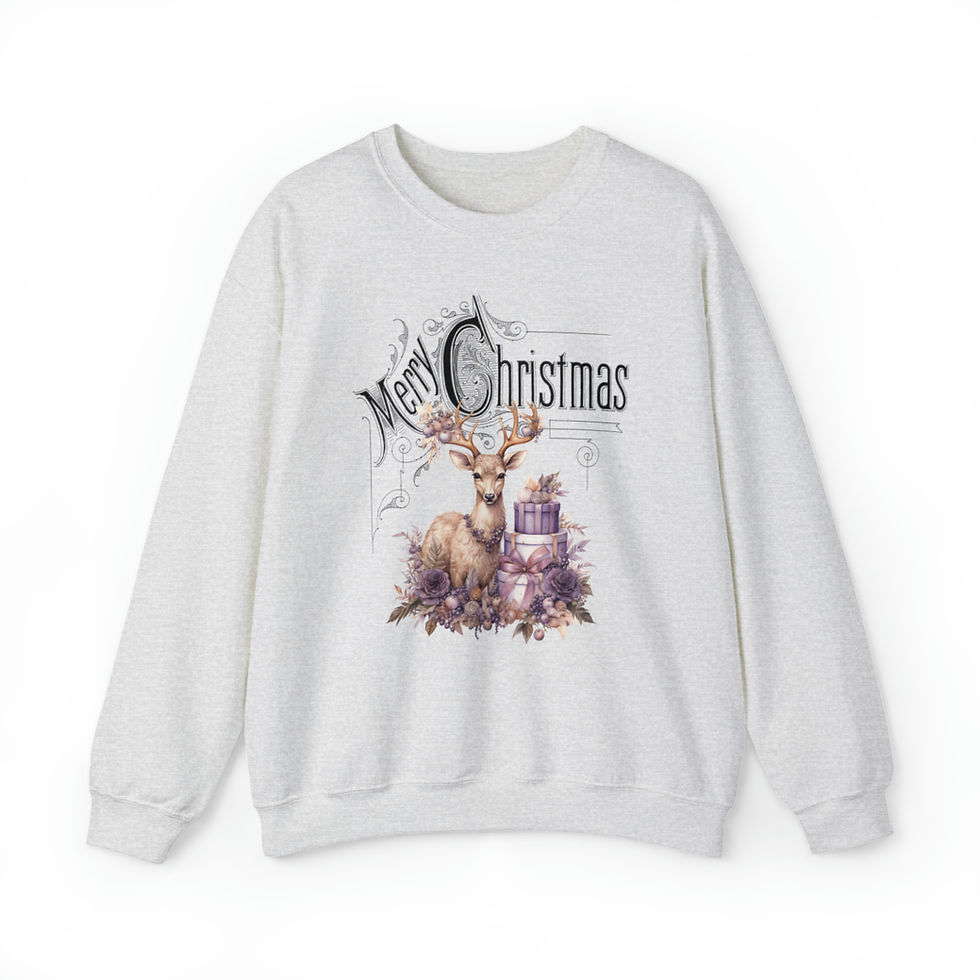 Thumbnail: Merry Christmas Reindeer Sweatshirt Shabby Wearable Art Purple Holiday Shirt