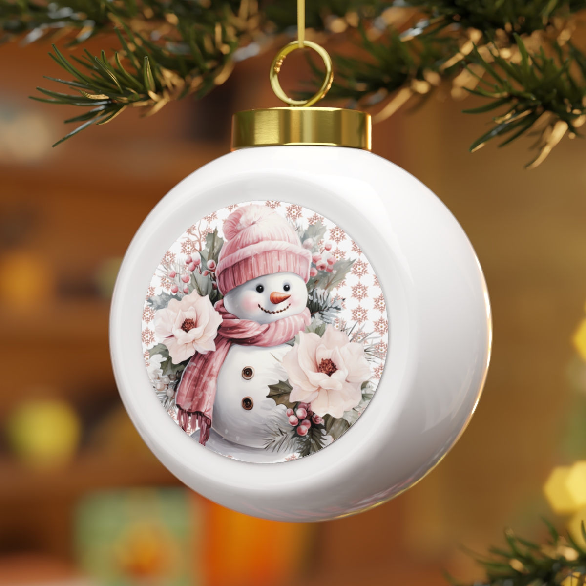  Shabby Pink Snowman Christmas Ornament Pink Snowflakes Flowers Christmas Decor
