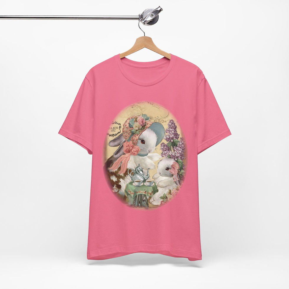 Thumbnail: Shabby T-Shirt Bunny having Tea Pink Roses Chic Art Tee Artistic Apparel & Gifts