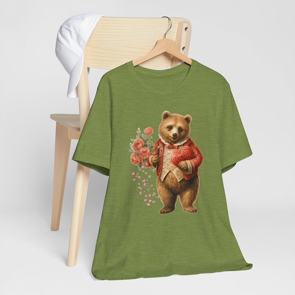 Thumbnail: Shabby Bear T-Shirt Roses and Hearts Valentine's Day Artistic Bear Lover Gift 