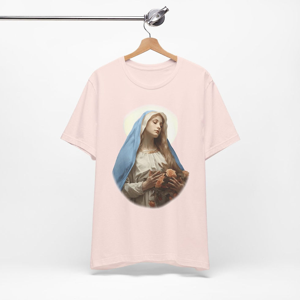 Thumbnail: Virgin Mary T-Shirt Pink Rose Shabby Madonna Sorrows Art Tee Catholic Faith Gift