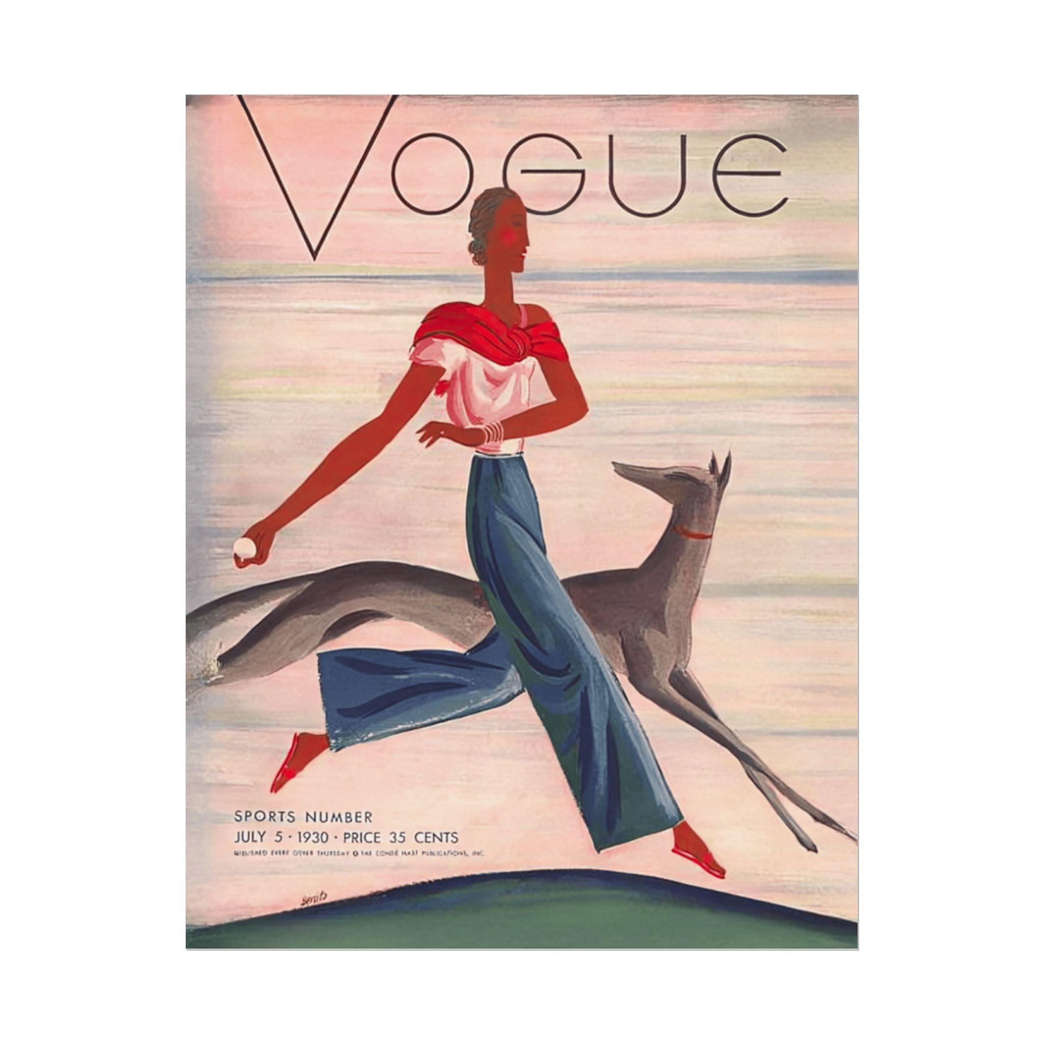 Vintage Vogue Magazine Cover Watercolor Dog Print Shabby French Fashion Decor
