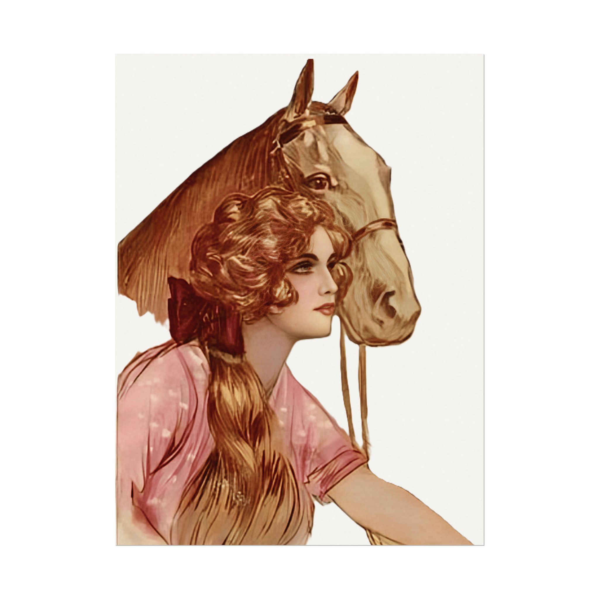 Vintage Equestrian Art Print Woman and Horse Watercolor Giclee Farmhouse Decor