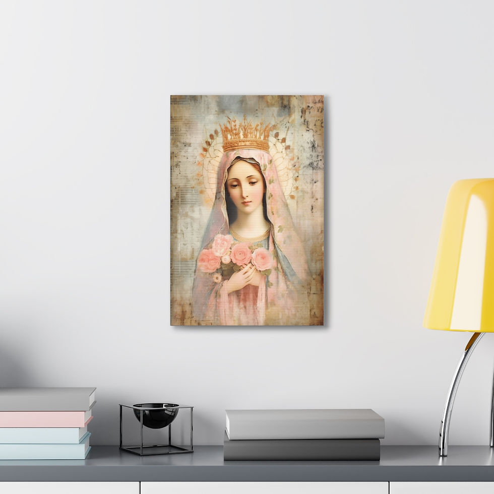 Thumbnail: Shabby Virgin Mary Canvas Art Vintage Style Pink Roses Pastel Religious Decor