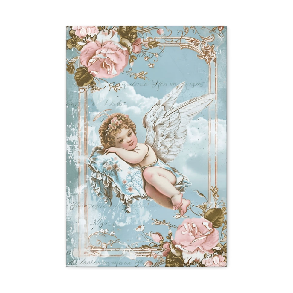 Thumbnail: Shabby Distressed Angel Canvas Art Pastel Vintage French Victorian Cherub Decor 