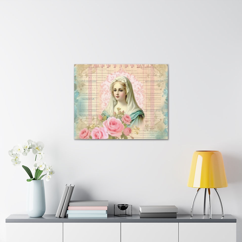 Thumbnail: Shabby Virgin Mary Canvas Art Vintage Pink Pastel Wall Decor Religious Gifts