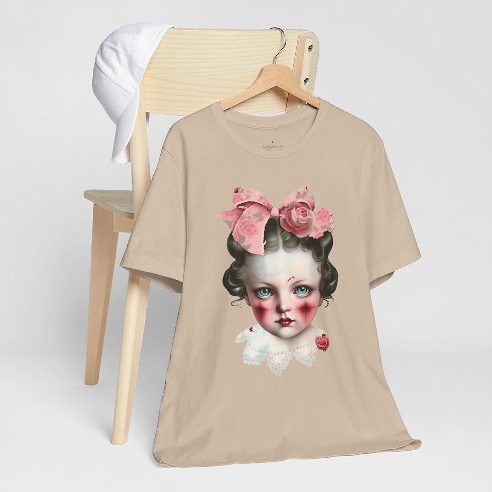 Thumbnail: Halloween T-Shirt Creepy Girl Zombie Pink Roses Art Tee Trendy Apparel