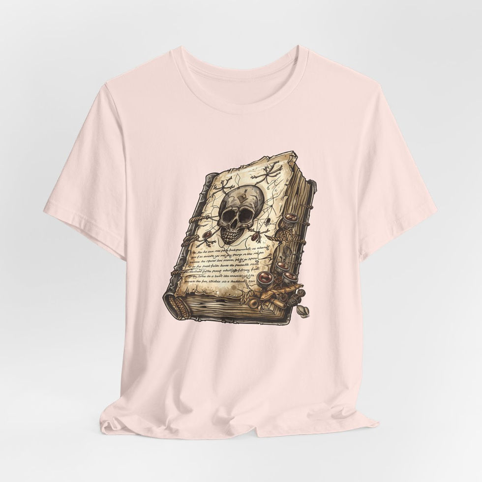 Thumbnail: Witchy T-Shirt Spell book with Skull Art Tee Esoteric Expressive Halloween Gifts