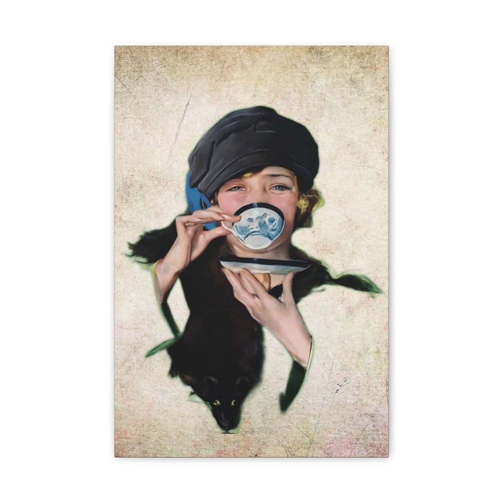 Thumbnail: Vintage Canvas Art Print Retro Art Deco Woman Sipping Tea Kitchen Home Decor 