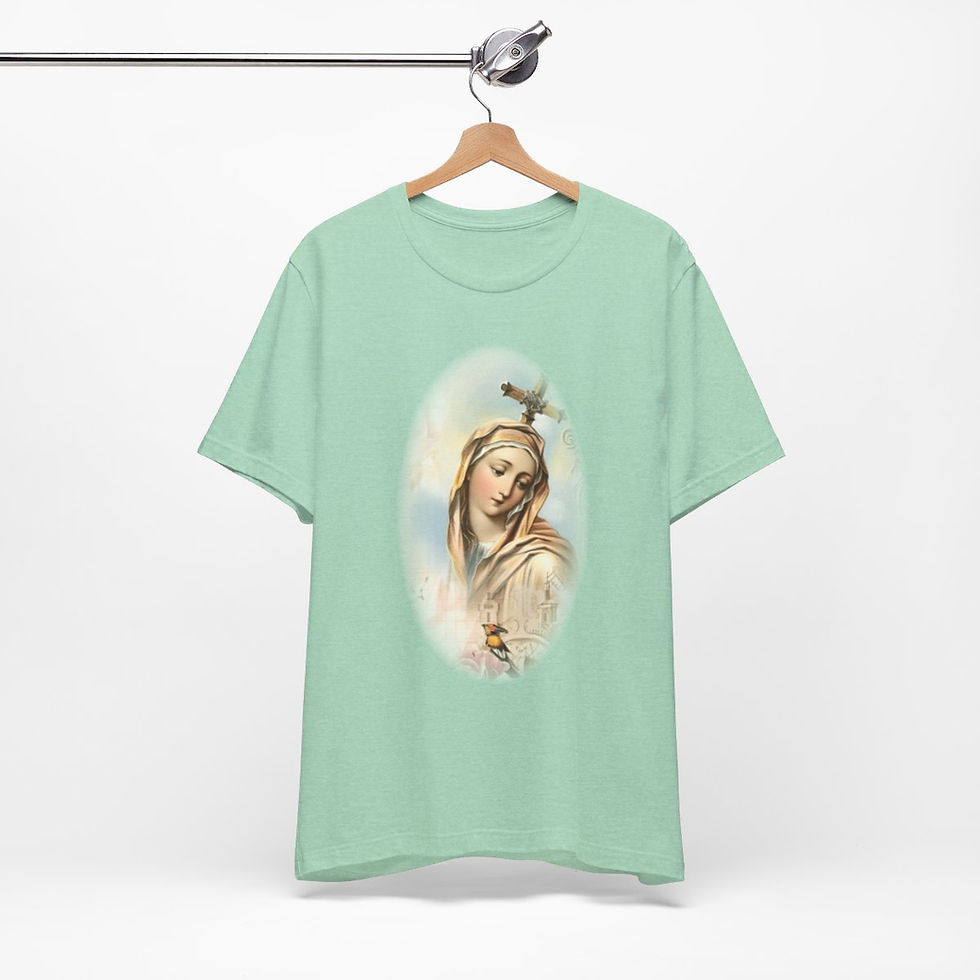 Thumbnail: Virgin Mary T-Shirt Shabby Our Lady Fatima Ave Maria Faith Art Tee Catholic Gift