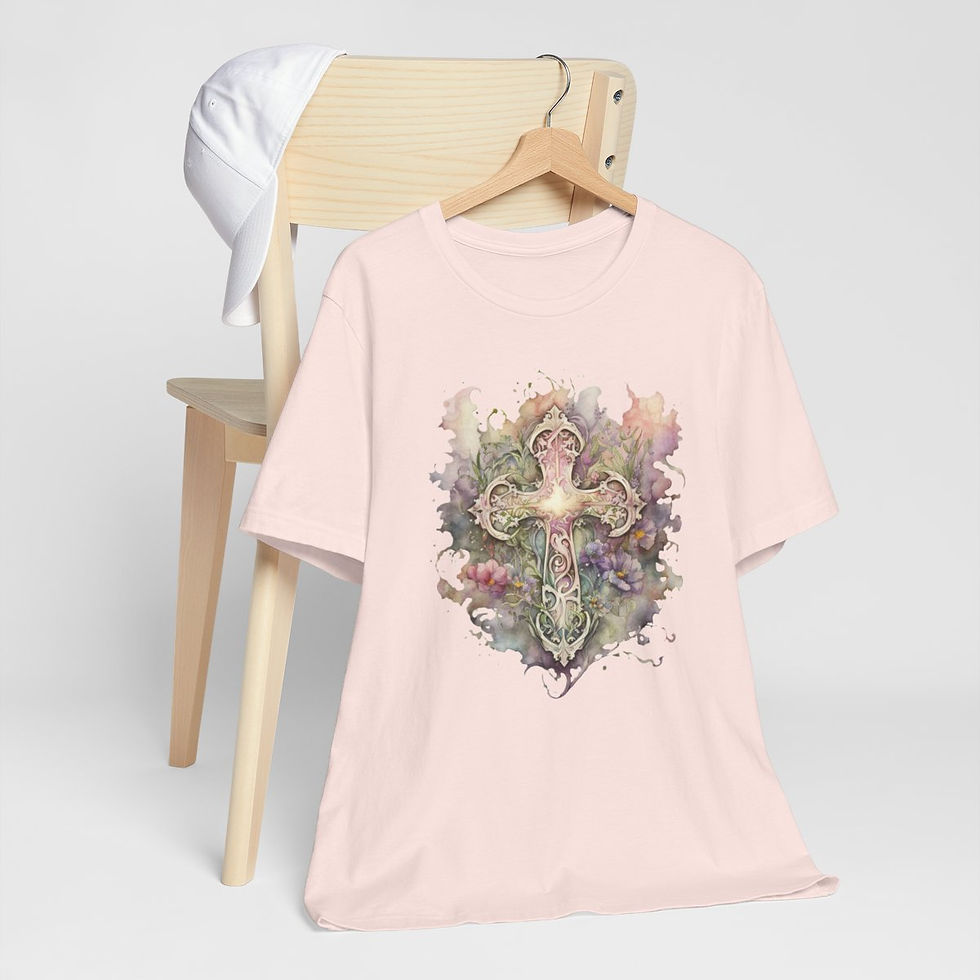 Thumbnail: Shabby Christian Faith T-Shirt Floral Cross Art Tee Vintage Style Religious Gift
