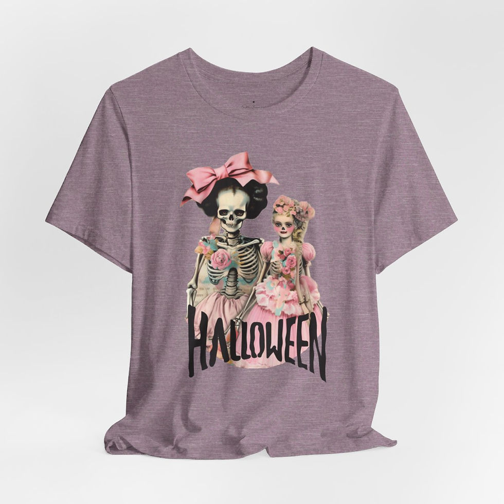 Thumbnail: Halloween T-Shirt Shabby Skeleton Zombie Pink Roses Art Tee Trendy Apparel Gift