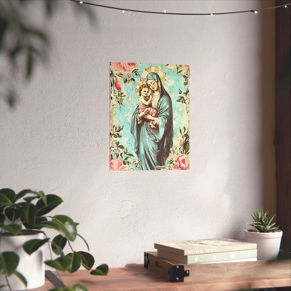 Thumbnail: Shabby French Virgin Mary Print Madonna & Child Jesus Pink Roses Giclee Wall Art