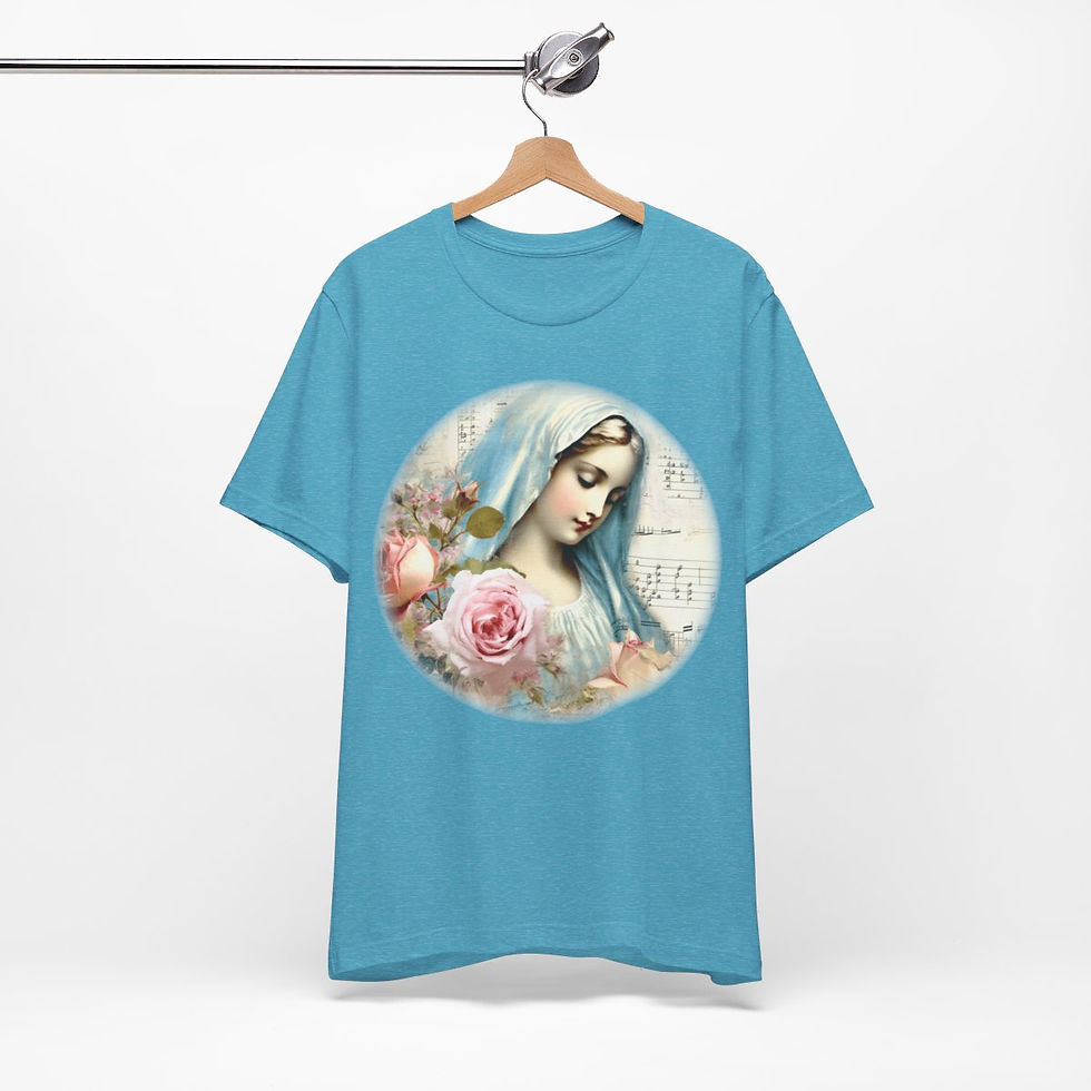 Thumbnail: Virgin Mary T-Shirt Shabby Pink Roses Ave Maria Art Tee Catholic Faith Gifts