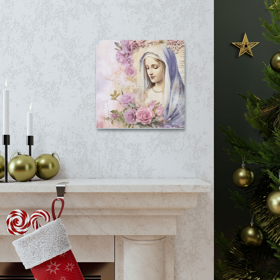 Thumbnail: Shabby Virgin Mary Canvas Art Pink Roses Religious Catholic Faith Wall Decor