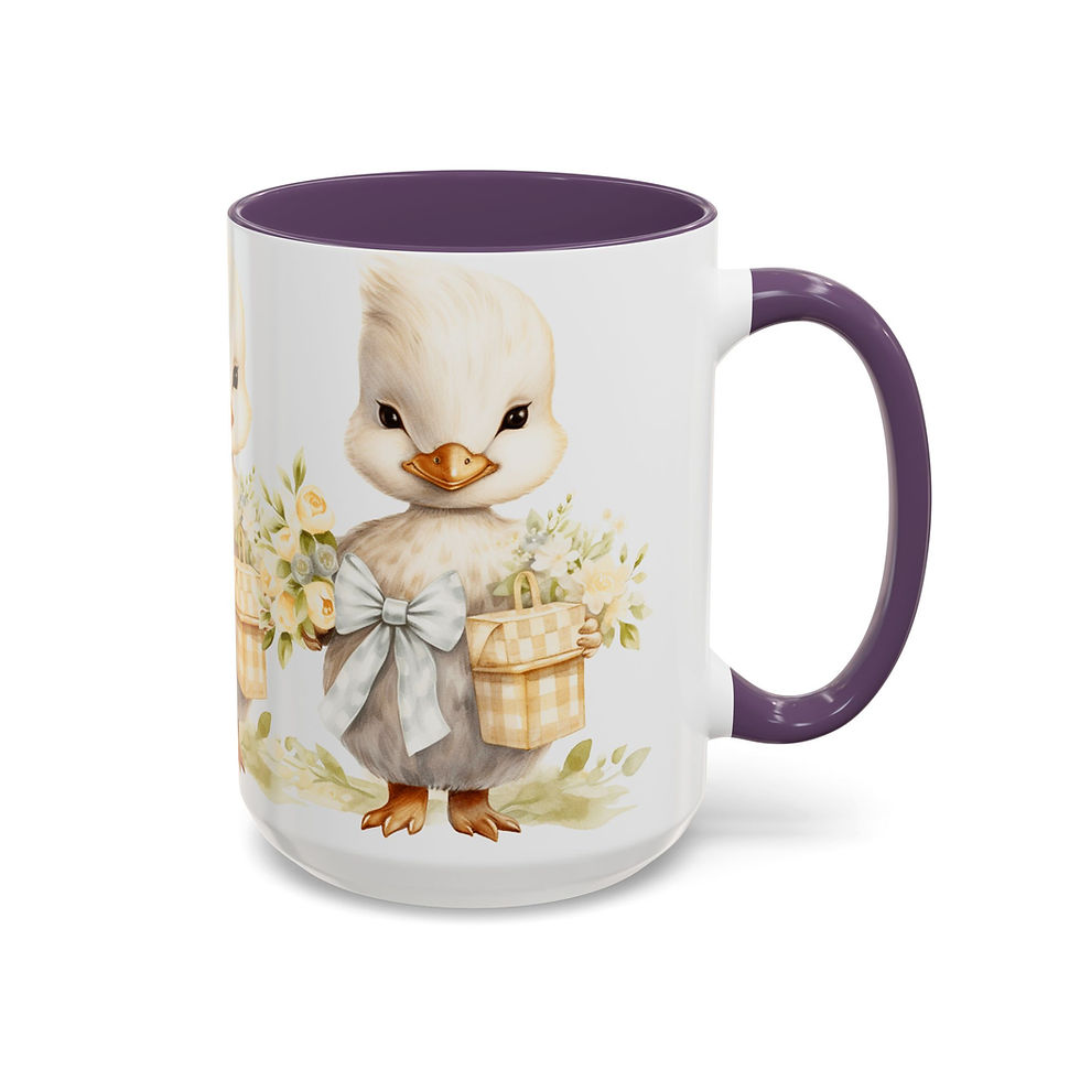Thumbnail: Artistic Coffee Mug Duck Yellow Roses Gift Shabby French Farmhouse Kitchen Decor